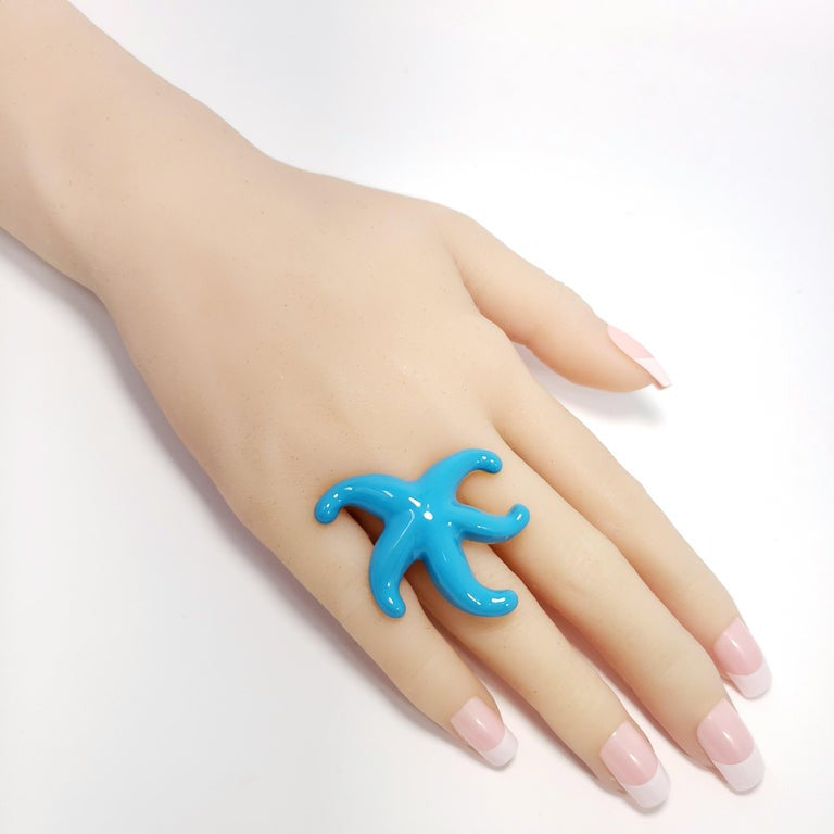 Kenneth Jay Lane Gold Turquoise Enamel Starfish Cocktail Ring, KJL