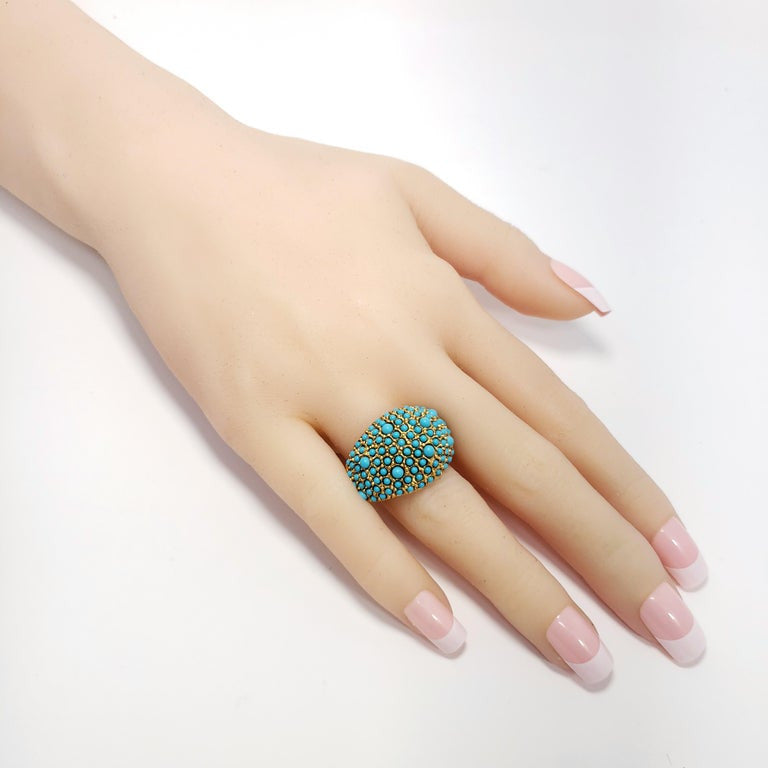 Kenneth Jay Lane Gold Pave Turquoise Cabochon Dome Cocktail Ring