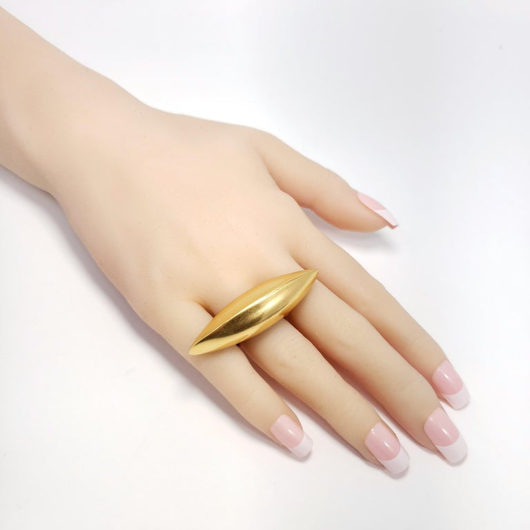 Oscar de la Renta Gold Wedge Cocktail Ring, Contemporary Statement Style