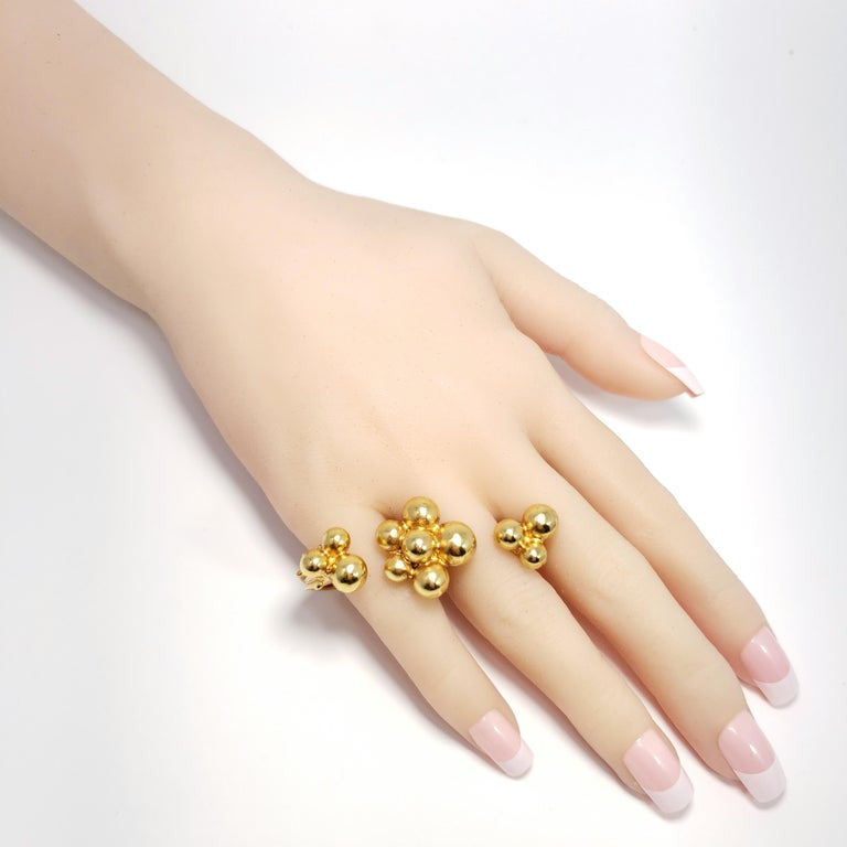 Oscar de la Renta Gold Mimosa Flower Two Finger Ring, Contemporary Statement Style