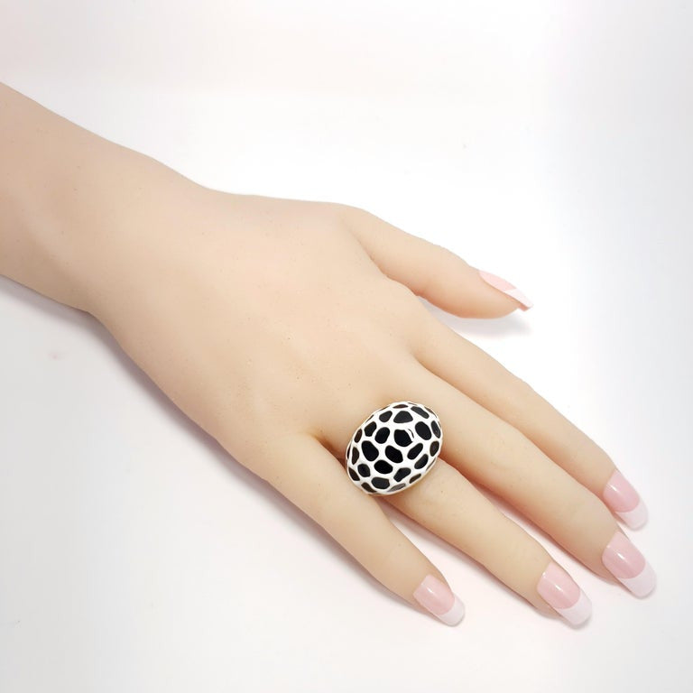 Kenneth Jay Lane Gold Black and White Enamel Dome Cocktail Ring, Modern