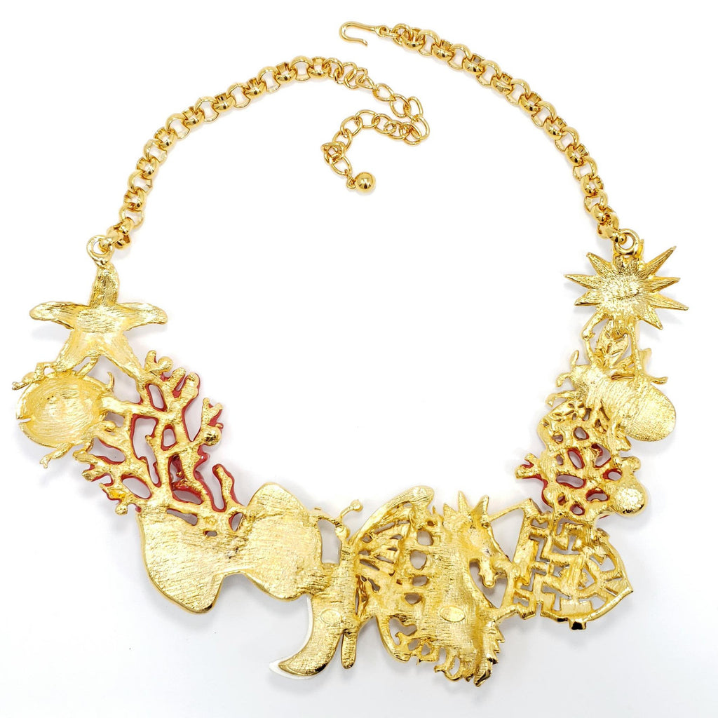 Kenneth Jay Lane Gold Kaleidoscope Collar Necklace, Enamel and Crystal Motifs