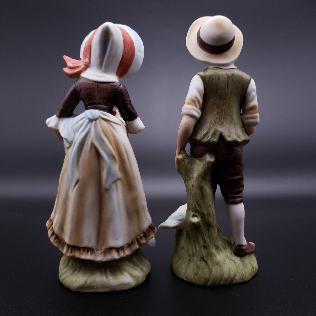 Vintage Lefton Porcelain Hand Painted Boy & Girl with Geese Figurines