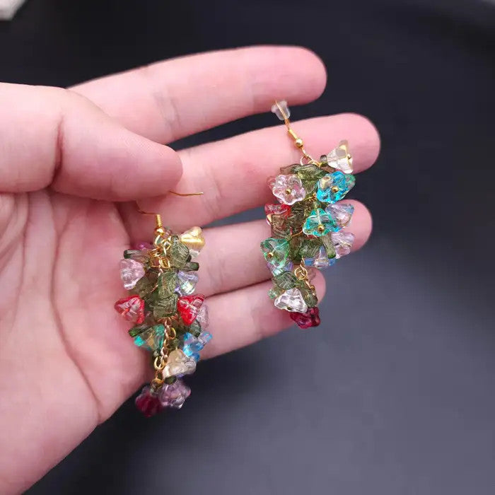Vintage Swarovski Multicolor Flower Cluster Dangle Earrings, Vermeil, Sterling