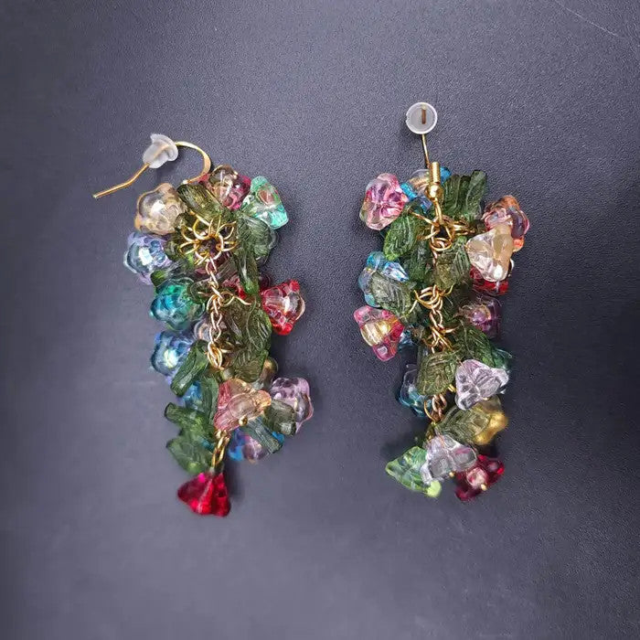 Vintage Swarovski Multicolor Flower Cluster Dangle Earrings, Vermeil, Sterling