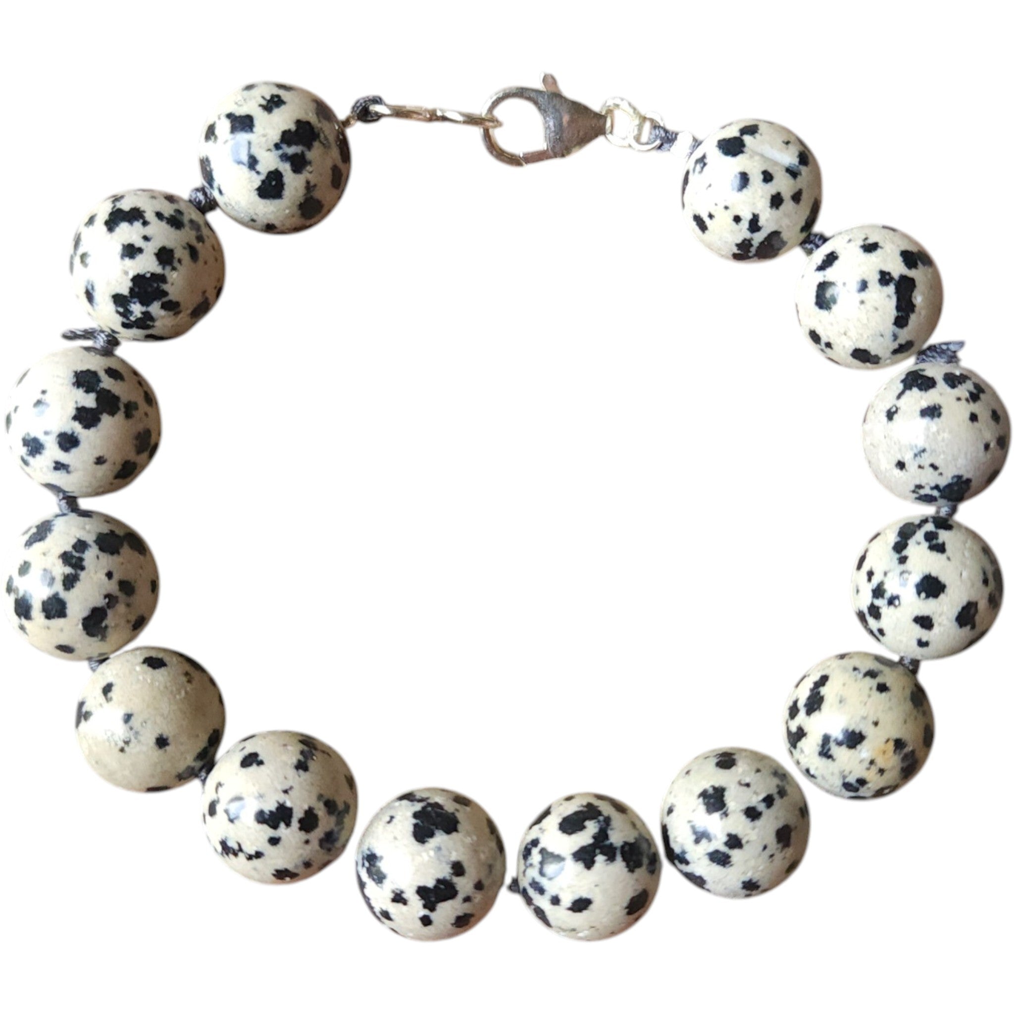 Artisan Dalmatian Jasper and Sterling Silver Knotted Bead Bracelet