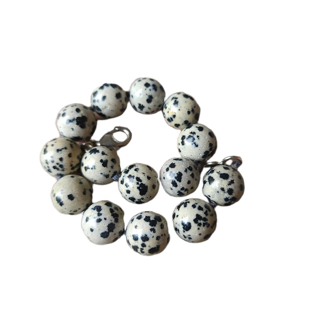 Artisan Dalmatian Jasper and Sterling Silver Knotted Bead Bracelet