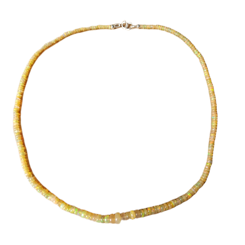 Ethiopian Opal Sterling Silver Graduated Rondelle Beaded Strand Necklace