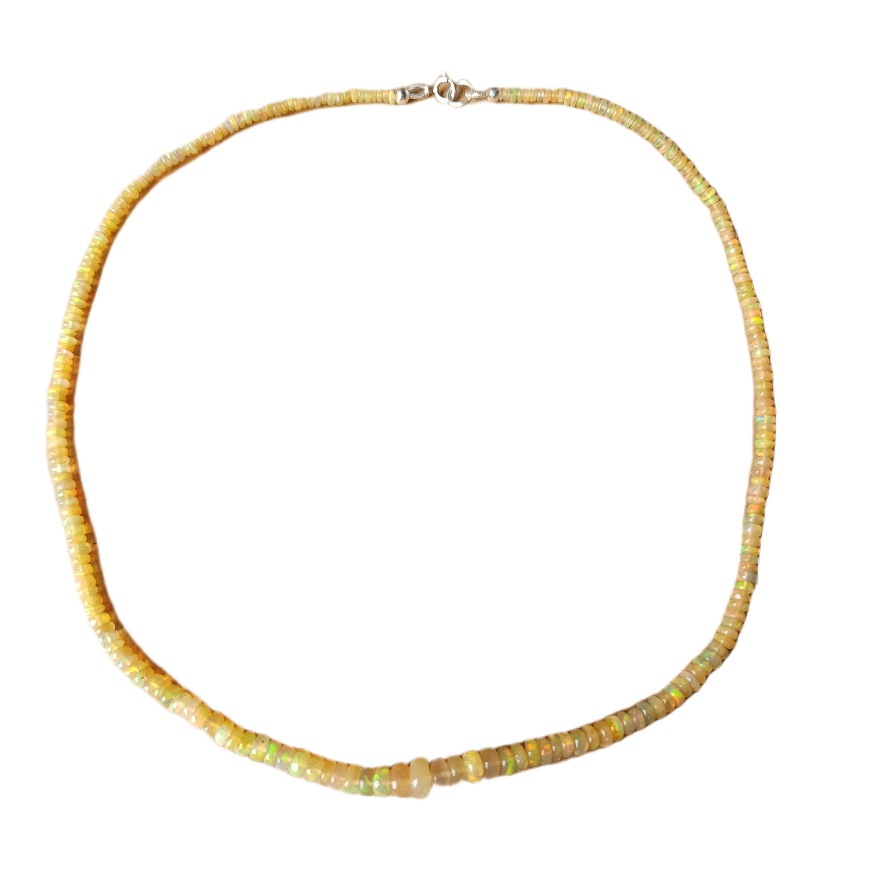 Ethiopian Opal Sterling Silver Graduated Rondelle Beaded Strand Necklace