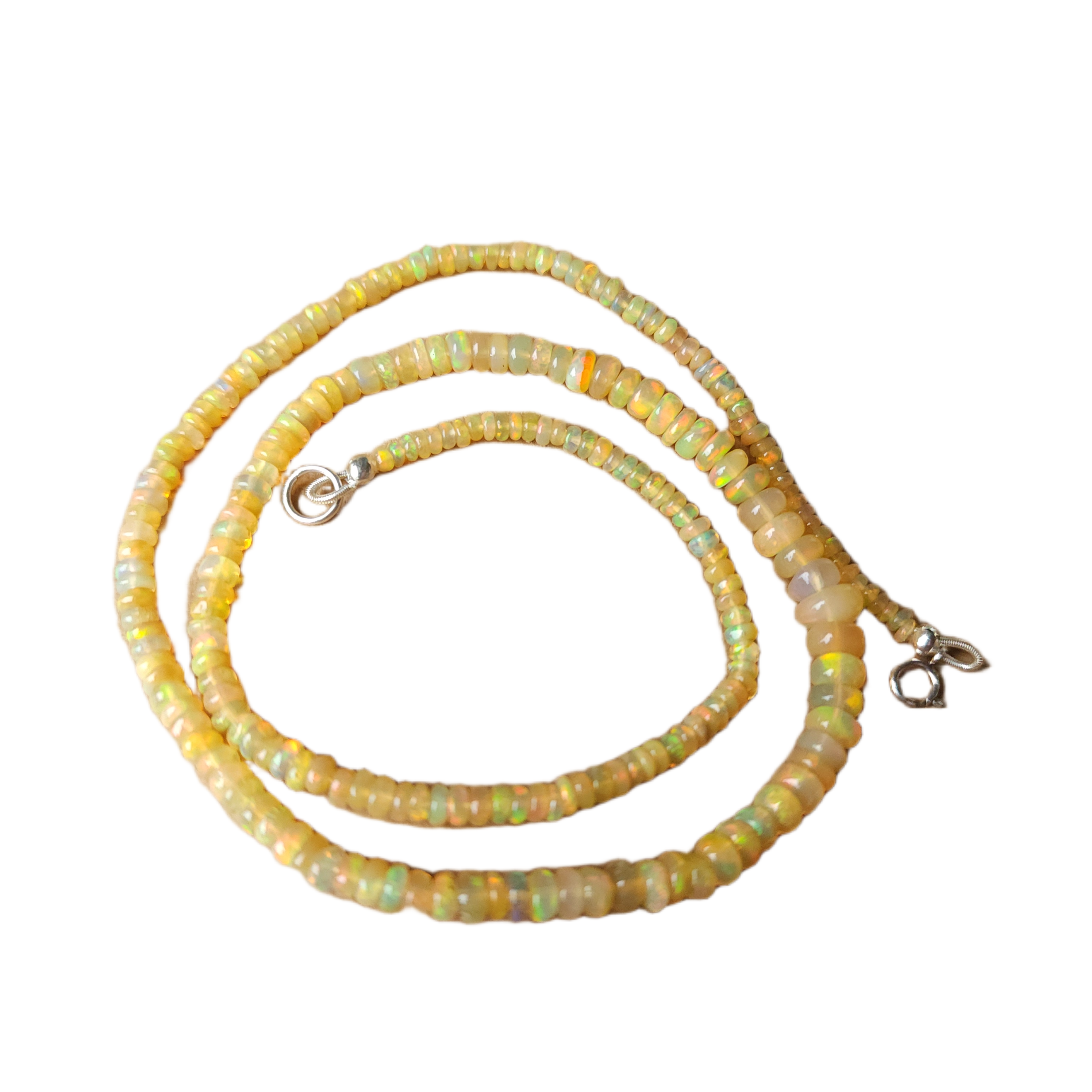 Ethiopian Opal Sterling Silver Graduated Rondelle Beaded Strand Necklace