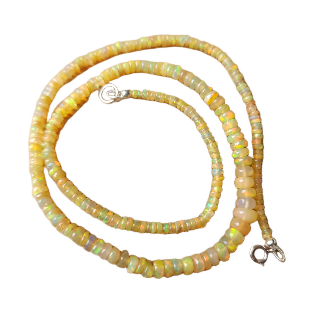 Ethiopian Opal Sterling Silver Graduated Rondelle Beaded Strand Necklace