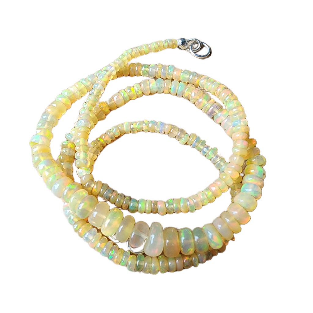 Ethiopian Opal Sterling Silver Graduated Rondelle Beaded Strand Necklace