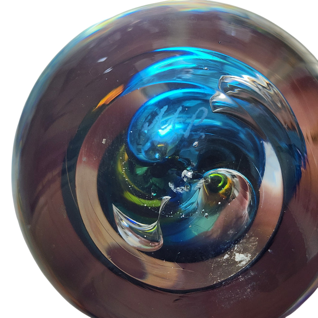 Polish Art Glass Paperweight Signed Handblown Crystal Orb