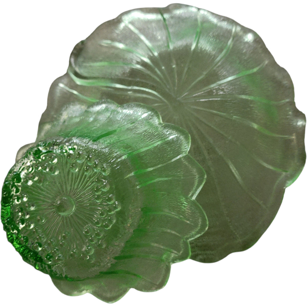 Indiana Glass Uranium Green Tiara Flower Flat Sherbet Set