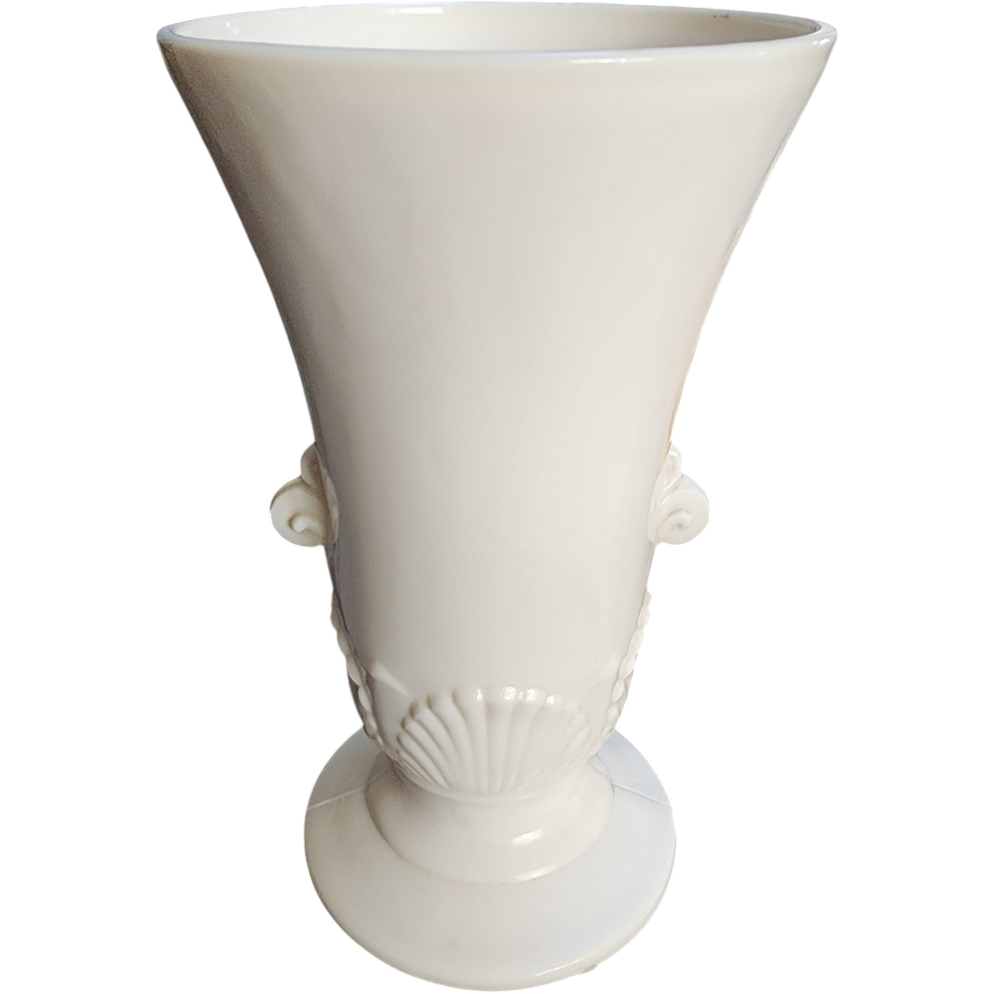 Vintage Anchor Hocking Vitrock Uranium Milk Glass Shell Vase