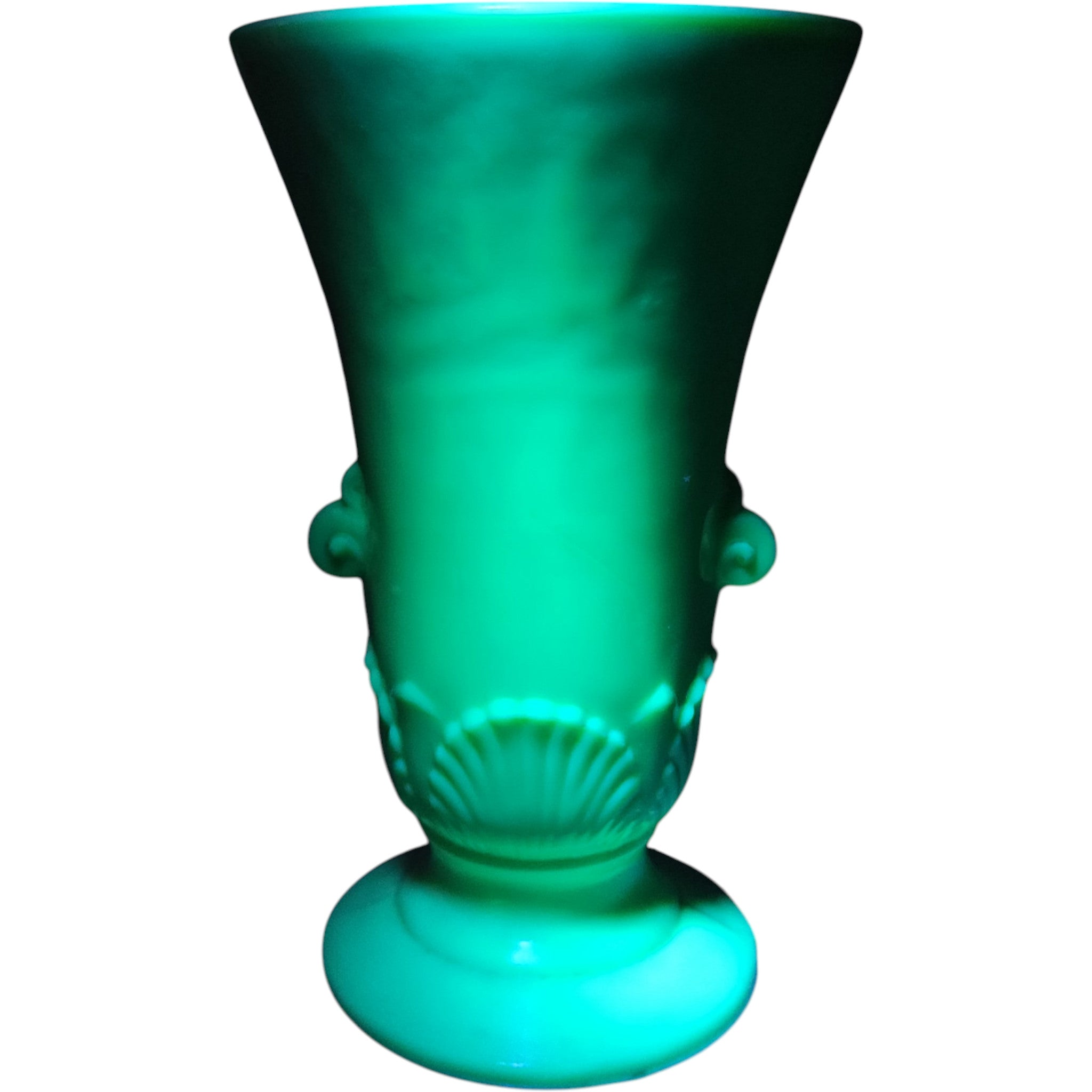 Vintage Anchor Hocking Vitrock Uranium Milk Glass Shell Vase