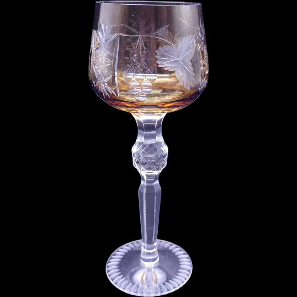 Vintage Hortensja Amber Cut to Clear Crystal Hock Wine Glass