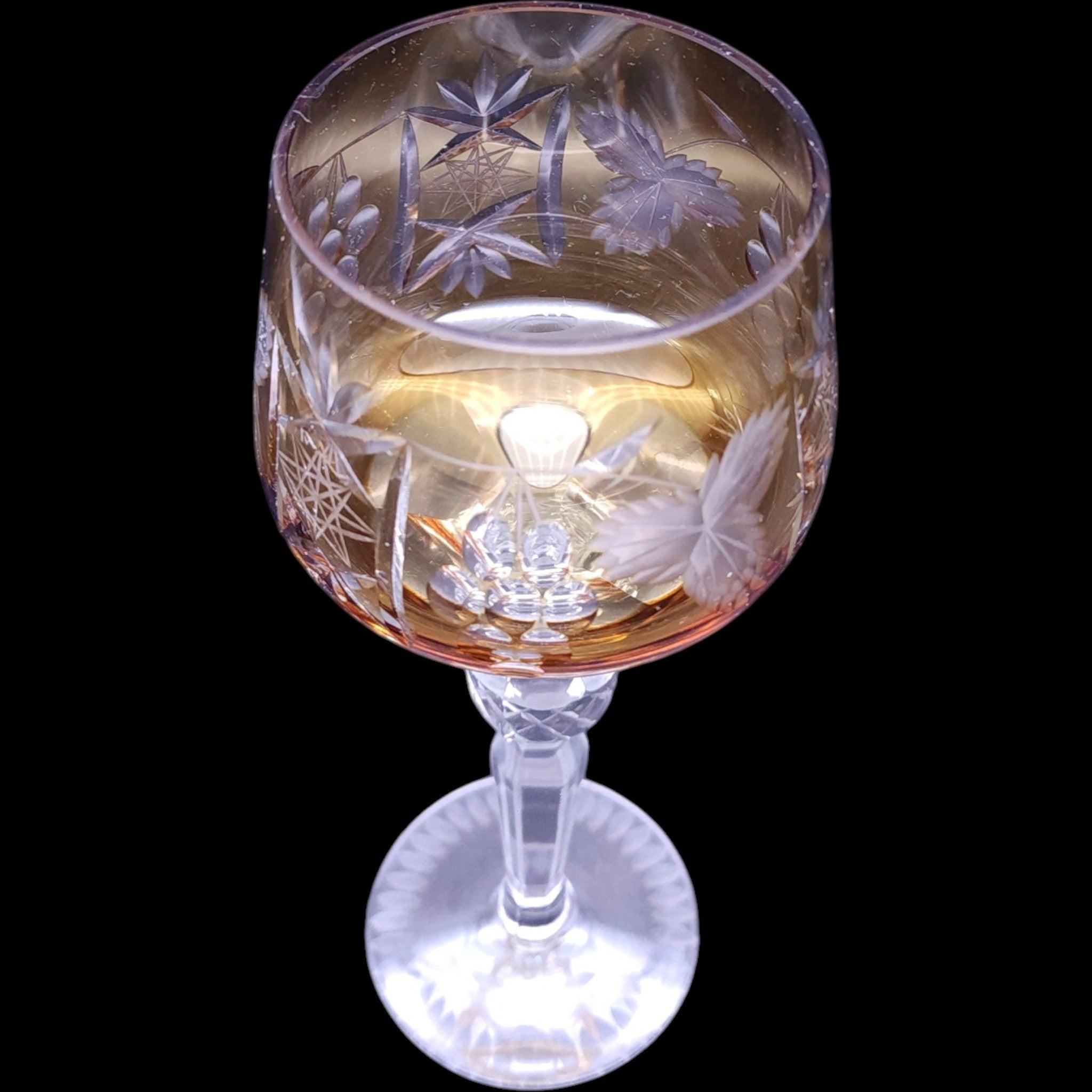 Vintage Hortensja Amber Cut to Clear Crystal Hock Wine Glass