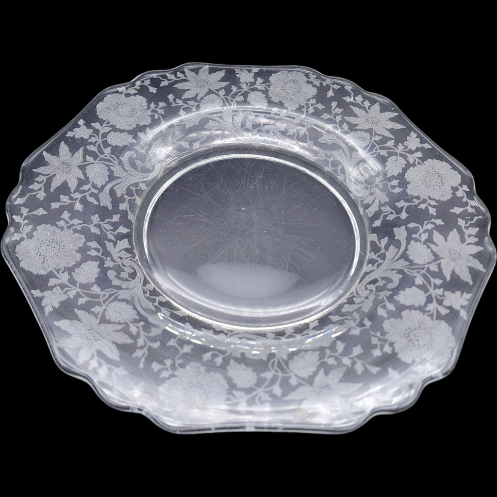 8" Cambridge Glass Wildflower Etched Clear Glass Salad Plates Set of 6