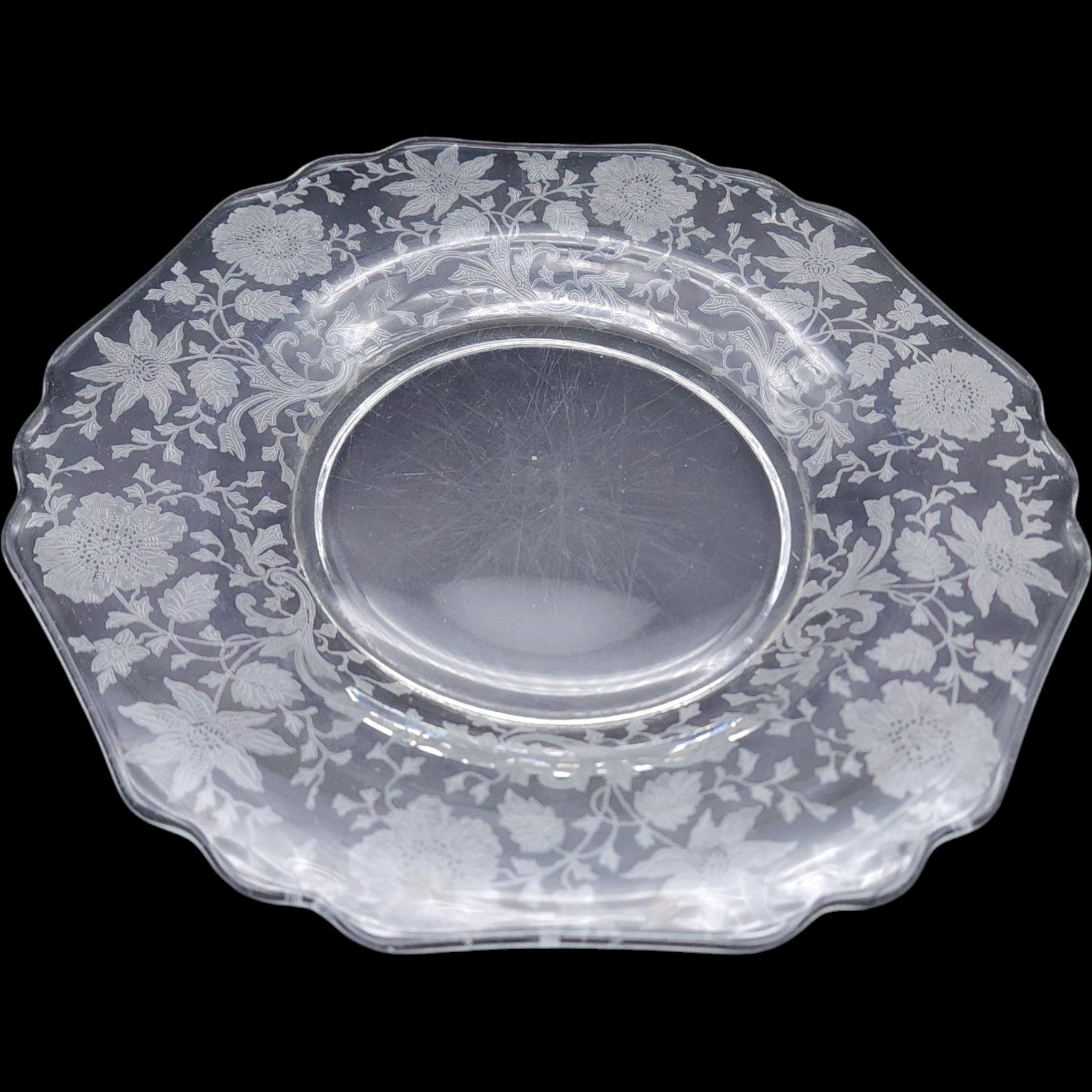 8" Cambridge Glass Wildflower Etched Clear Glass Salad Plates Set of 6