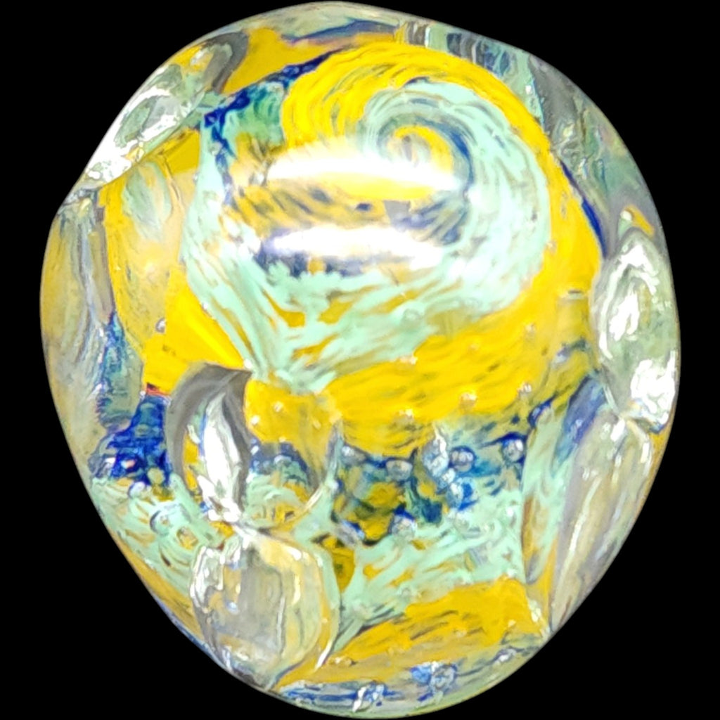 Gentile Glass Yellow Blue Swirl Art Glass Pencil Holder Paperweight