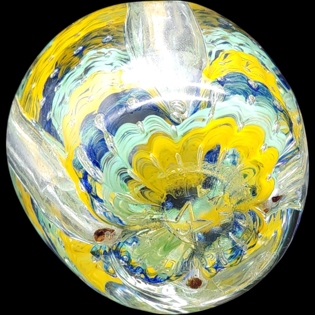 Gentile Glass Yellow Blue Swirl Art Glass Pencil Holder Paperweight