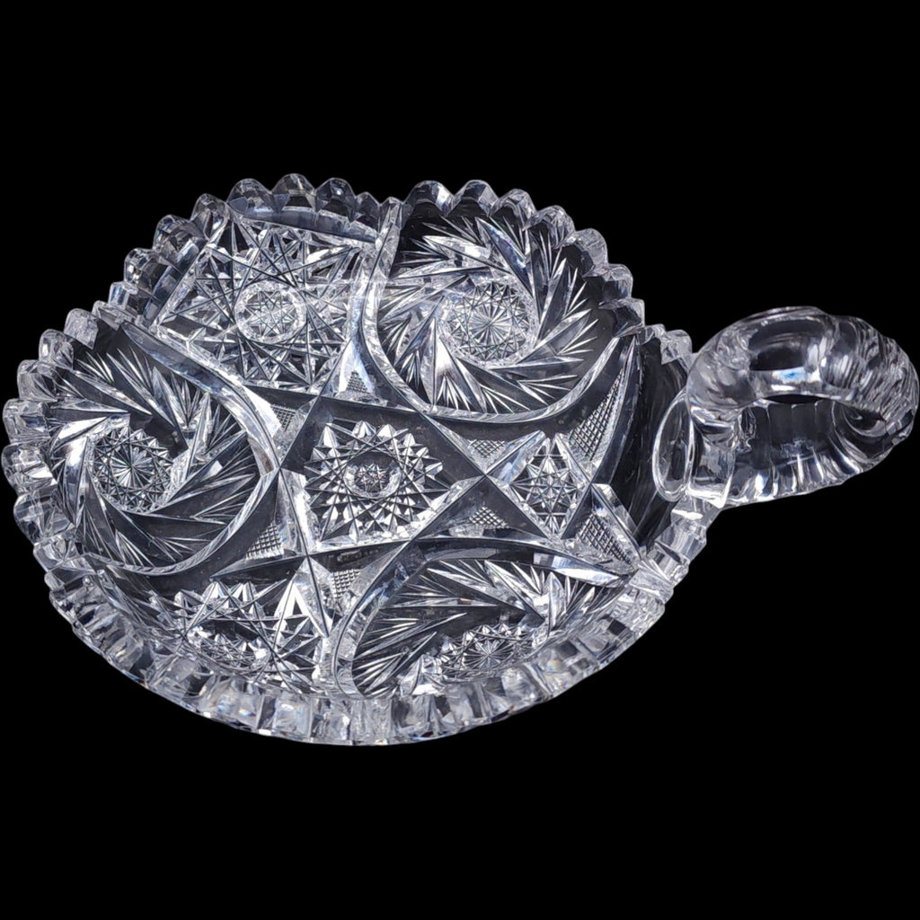 Antique American Brilliant Period Cut Glass Handled Nappi Dish Sawtooth Rim