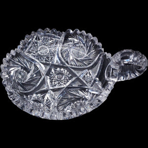 Antique American Brilliant Period Cut Glass Handled Nappi Dish Sawtooth Rim