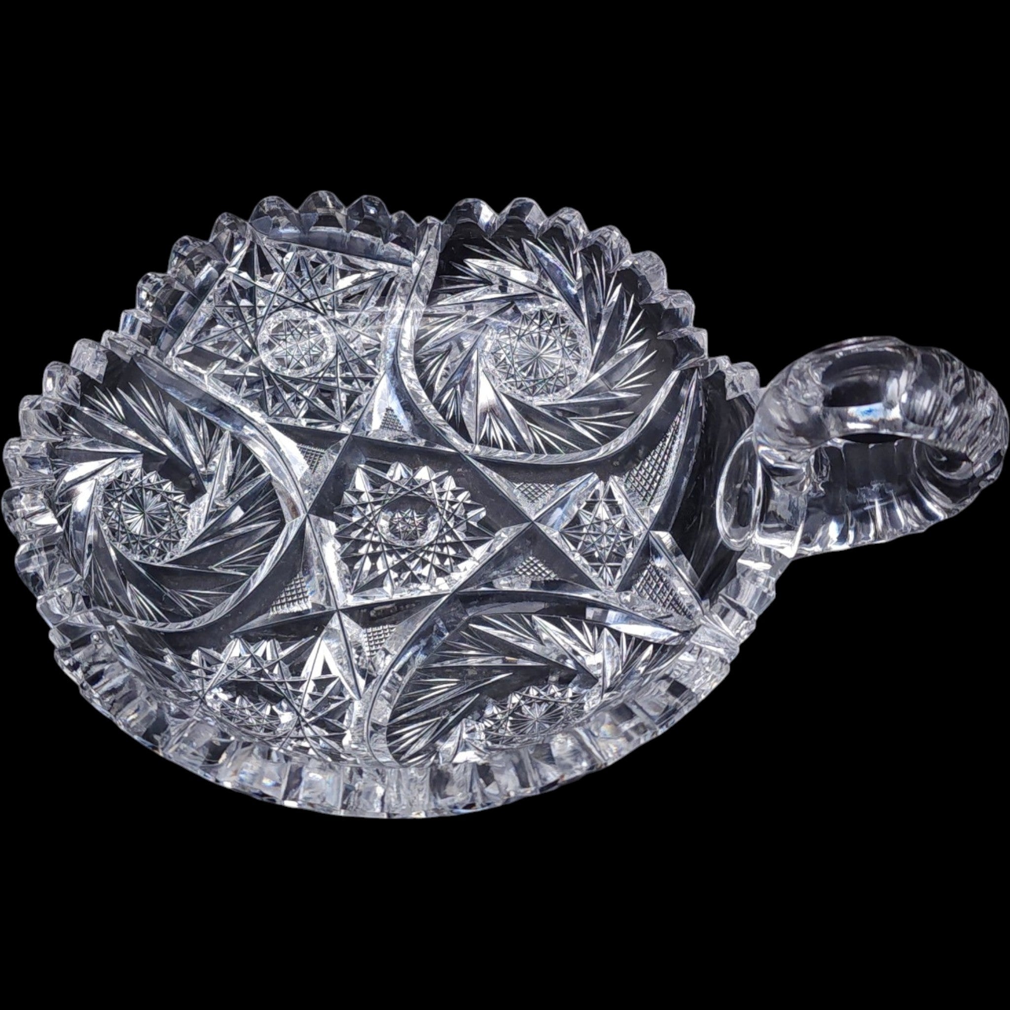 Antique American Brilliant Period Cut Glass Handled Nappi Dish Sawtooth Rim