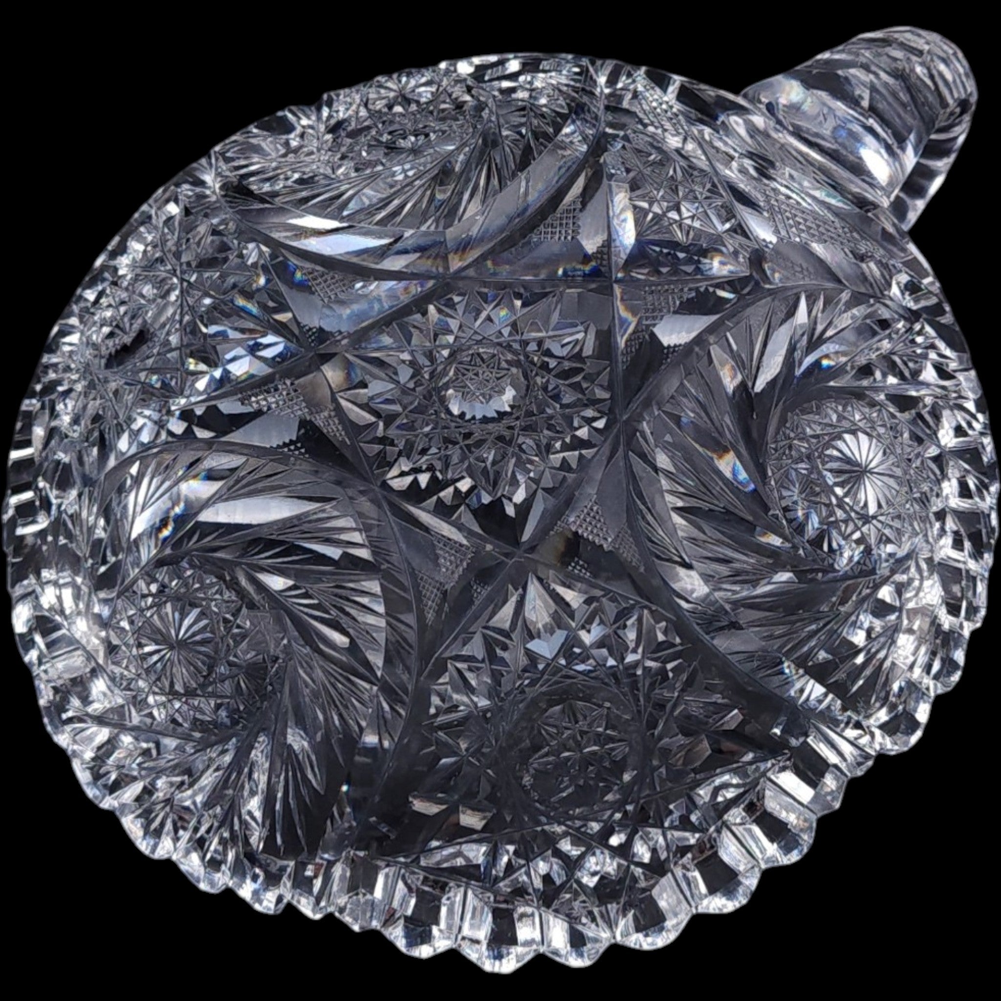 Antique American Brilliant Period Cut Glass Handled Nappi Dish Sawtooth Rim
