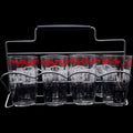 Vintage Mid-Century Pennsylvania Dutch Folk Art Tumbler Set of 8 with Wire Caddy