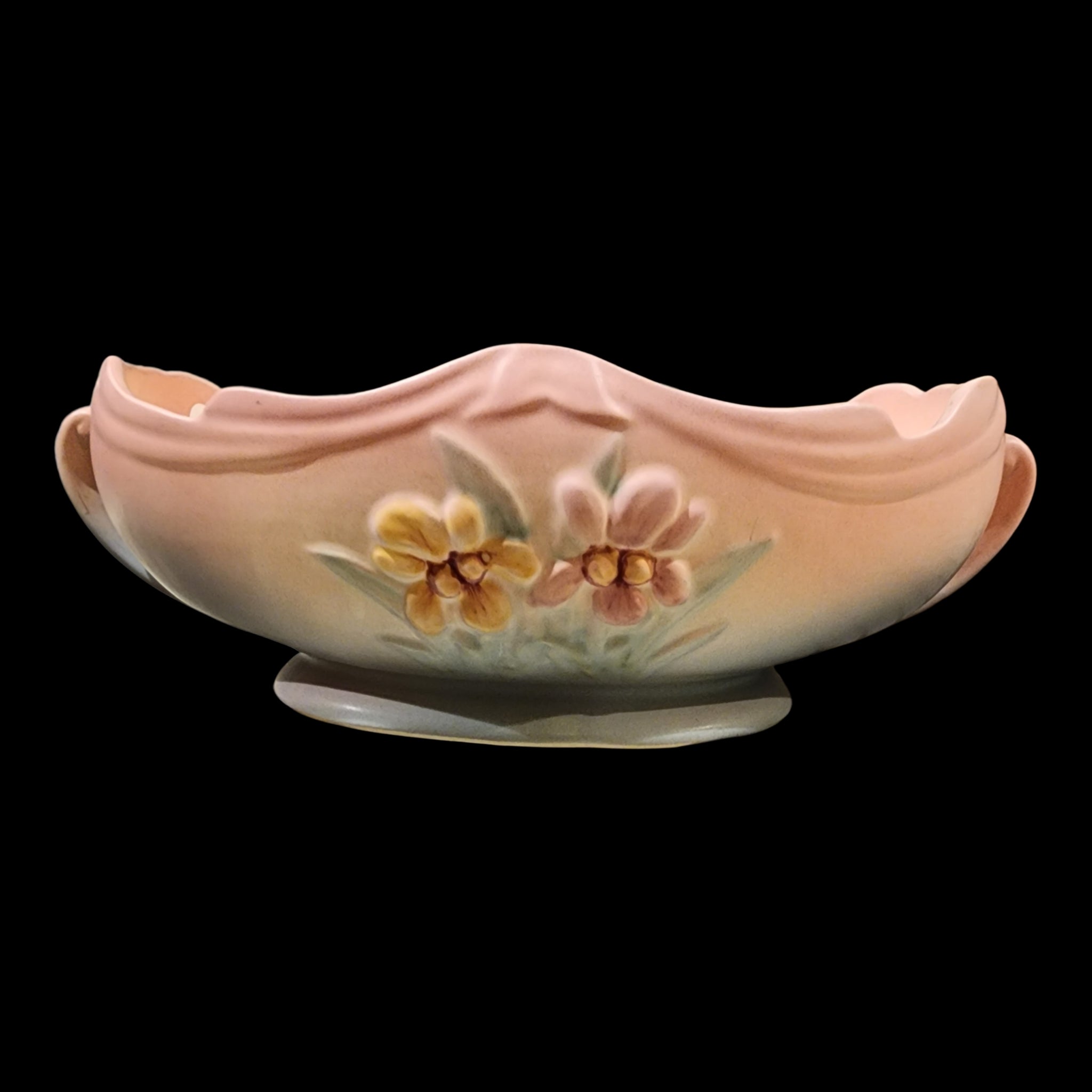Vintage Hull Pottery Iris Pink & Blue Oval Centerpiece Console Bowl