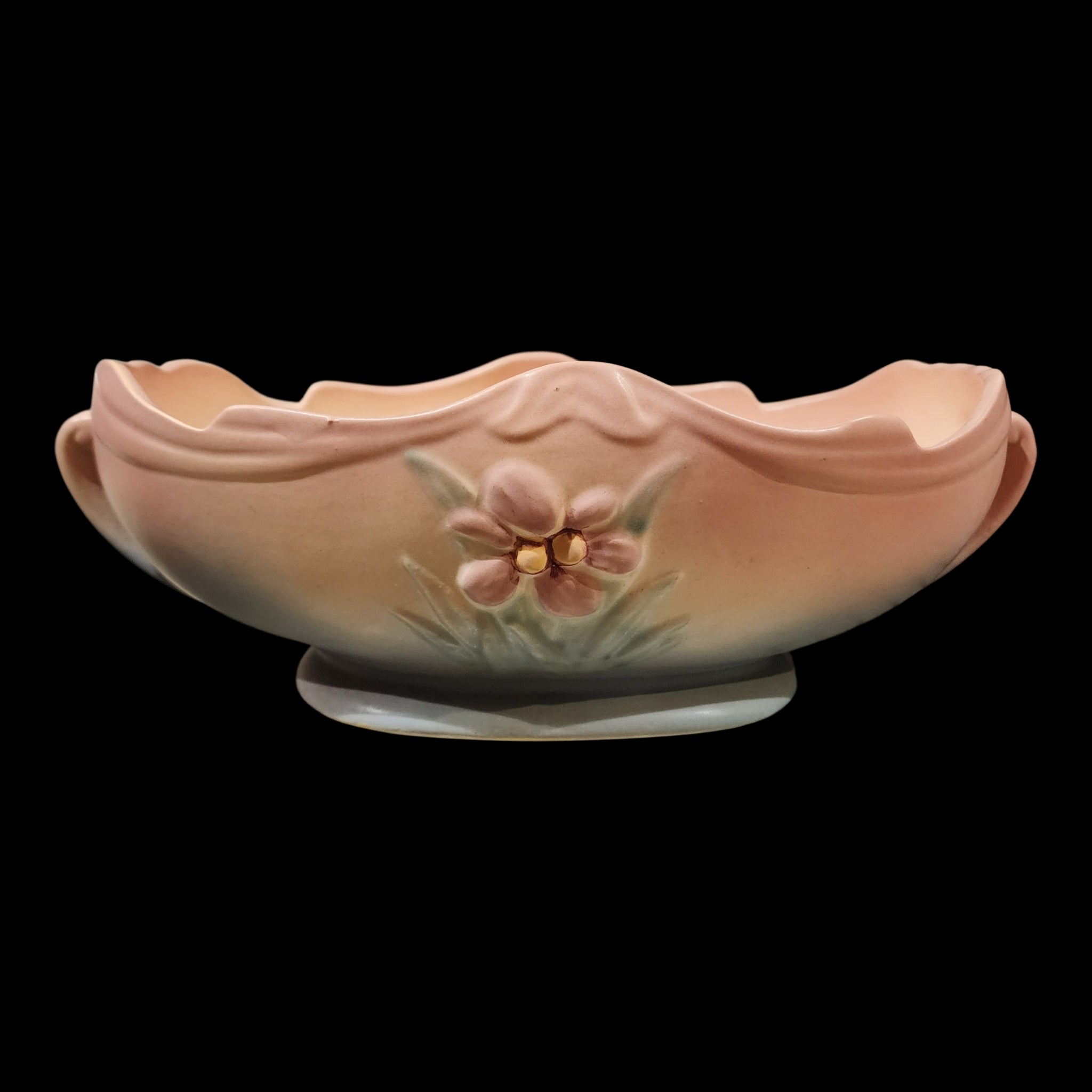 Vintage Hull Pottery Iris Pink & Blue Oval Centerpiece Console Bowl