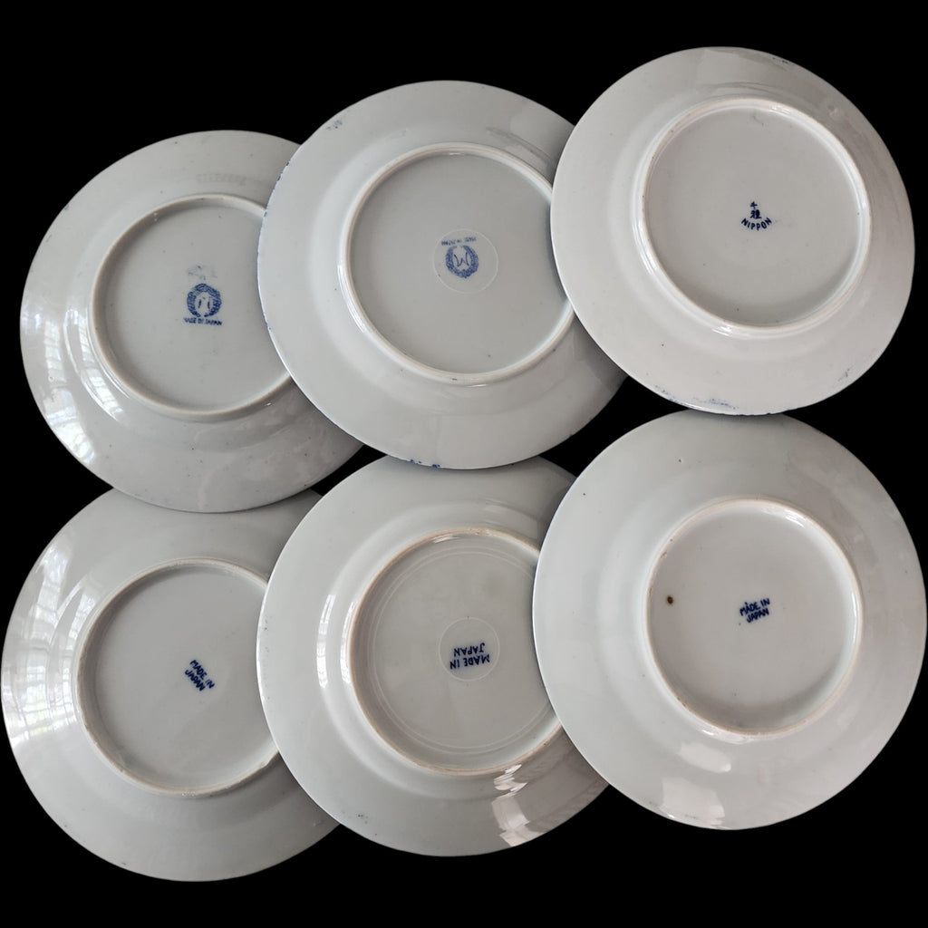 7" Vintage Blue & White Porcelain Phoenix Bird Plates Set of 6
