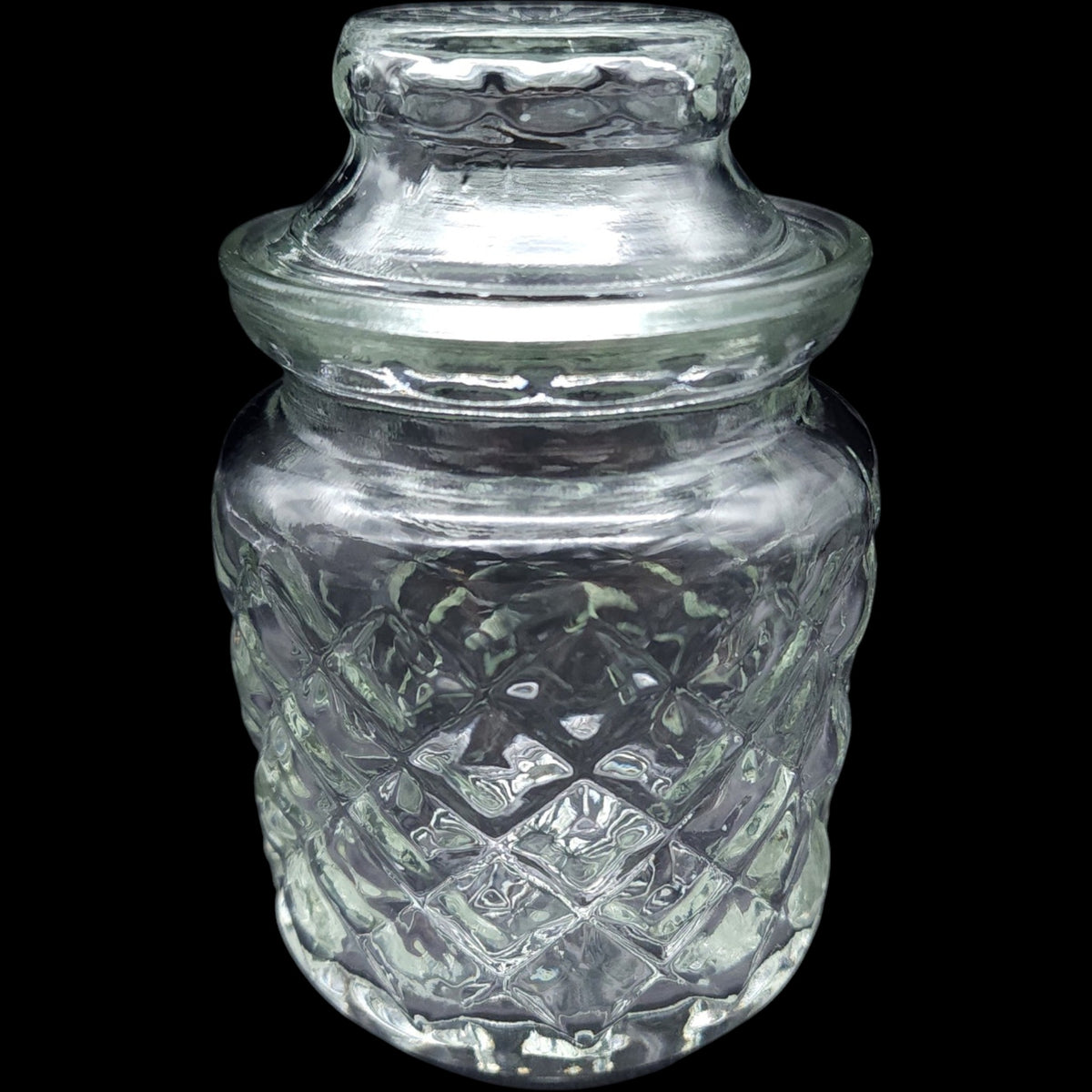 Vintage Pressed Glass Diamond Pattern Lidded Jar Canister