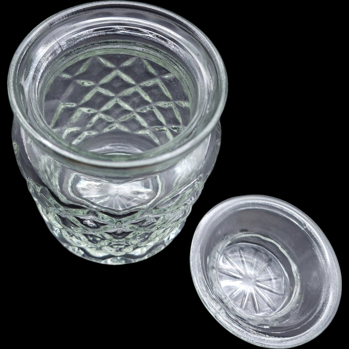 Vintage Pressed Glass Diamond Pattern Lidded Jar Canister