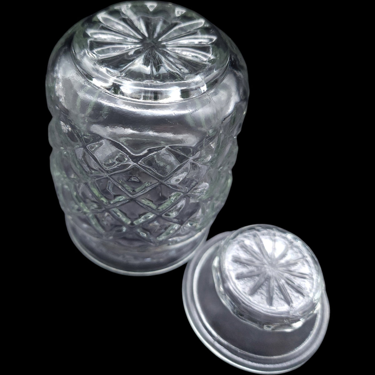 Vintage Pressed Glass Diamond Pattern Lidded Jar Canister