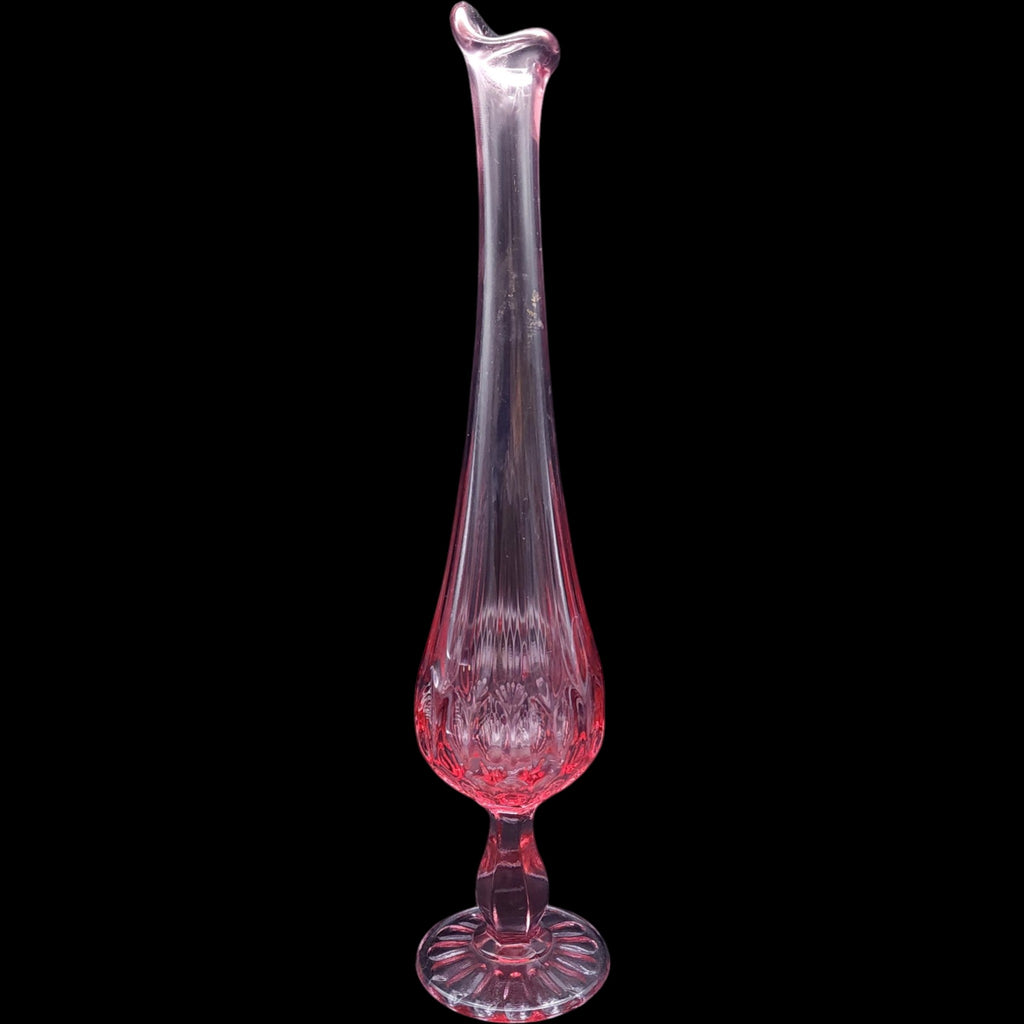 Vintage Fenton Colonial Pink Thumbprint Swung Vase Pedestal Art Glass