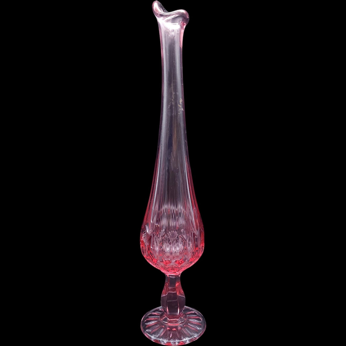 Vintage Fenton Colonial Pink Thumbprint Swung Vase Pedestal Art Glass