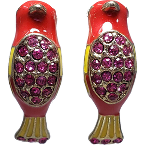 Vintage Rhinestones Enamel Bird Stud Earrings