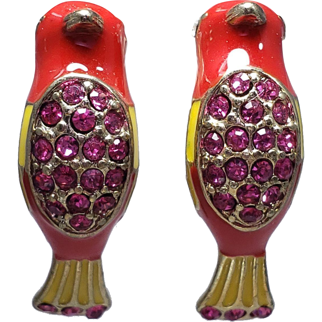 Vintage Rhinestones Enamel Bird Stud Earrings