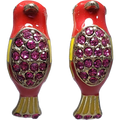 Vintage Rhinestones Enamel Bird Stud Earrings
