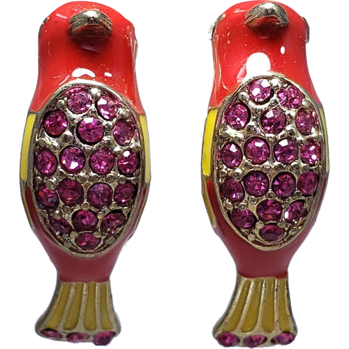 Vintage Rhinestones Enamel Bird Stud Earrings
