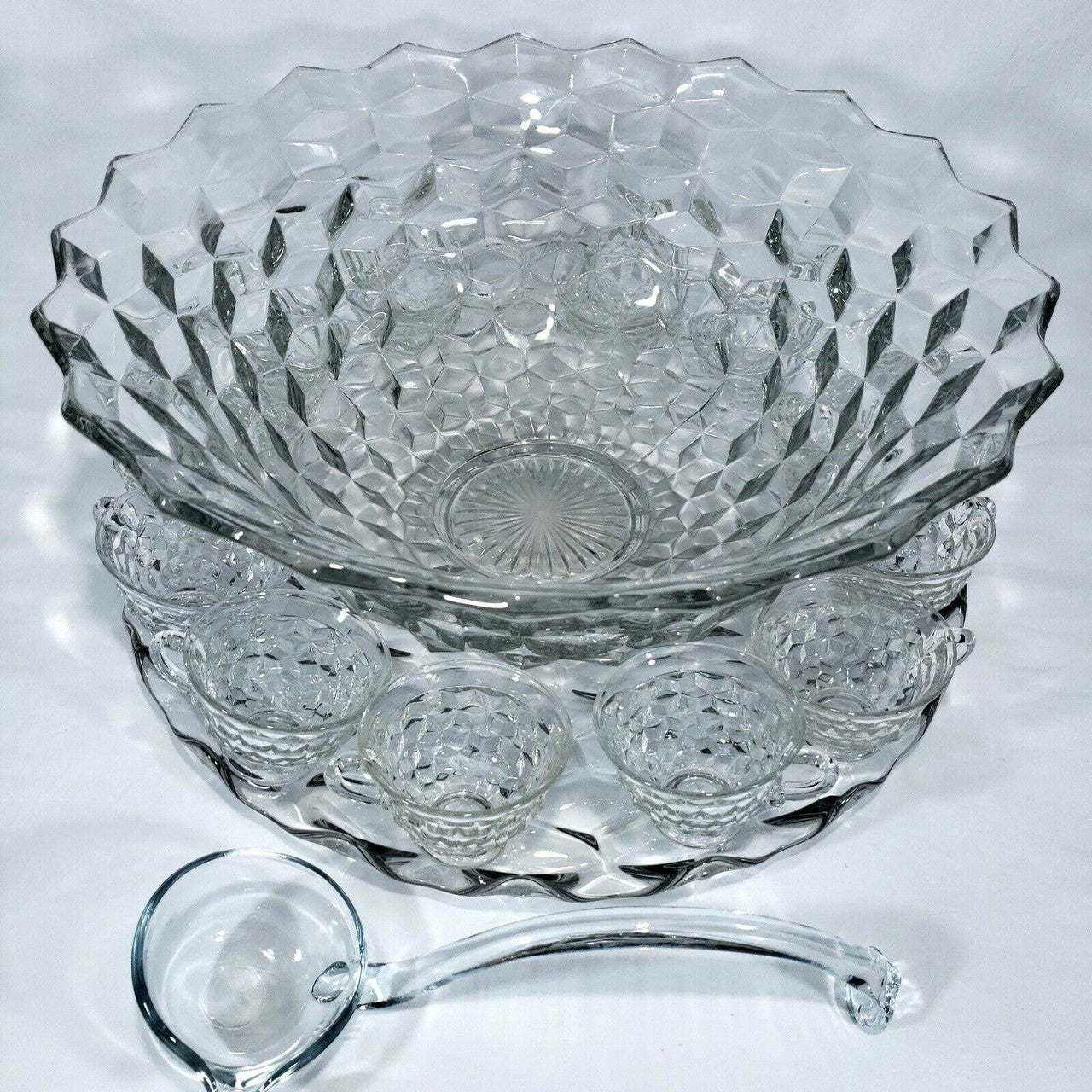 18" FOSTORIA American Clear 15 Pc Punch Bowl Set