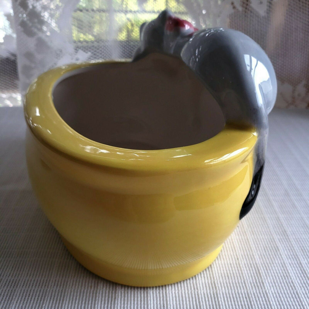 Vintage Sleeping Napping Kitty Cat Yellow Jardinière Planter