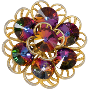Vintage Watermelon Rivoli Flower Pin Brooch
