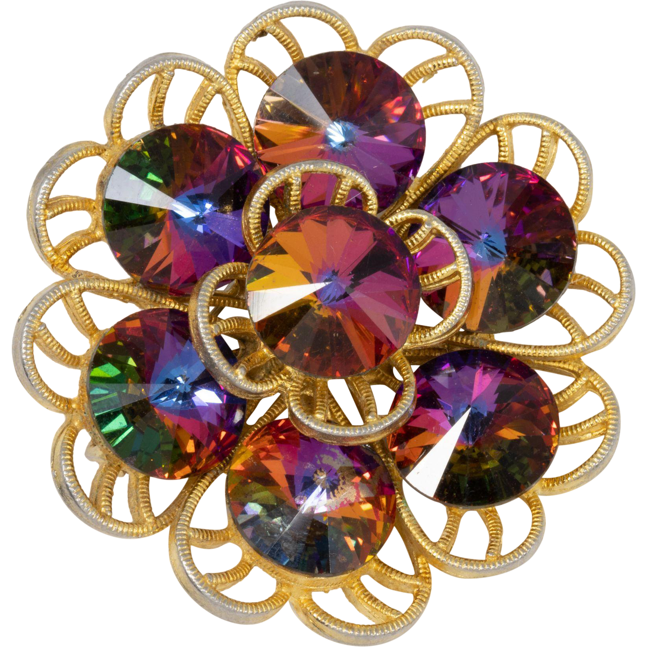 Vintage Watermelon Rivoli Flower Pin Brooch