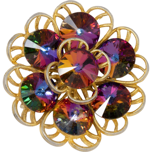 Vintage Watermelon Rivoli Flower Pin Brooch