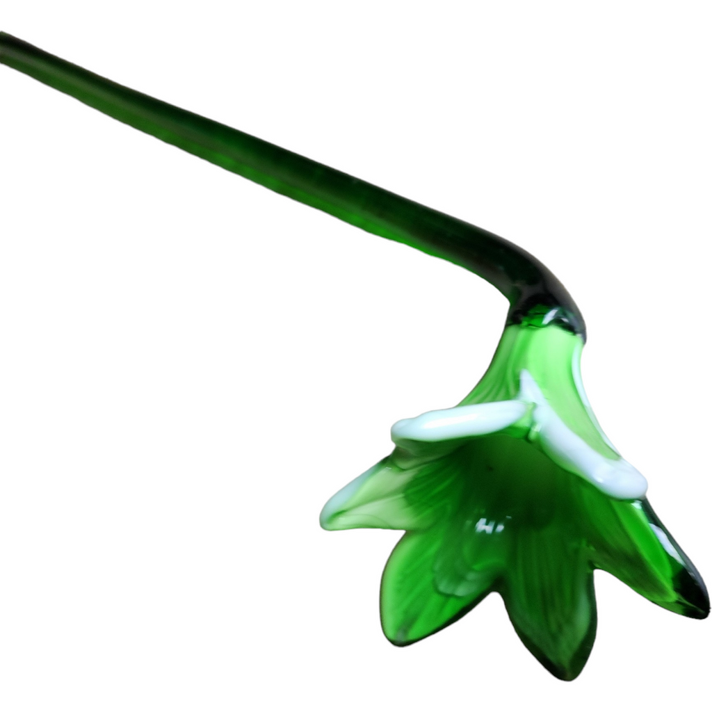 20" Art Glass Green Lily Hand Blown Long Green Stem Flower Murano Style