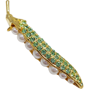 Vintage Pave Gold Tone White Artificial Pearl Pea Pod Pin Brooch